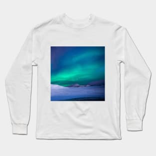 SCENERY 64 - Green Aurora Borealis Blue Night Sky Winter Long Sleeve T-Shirt